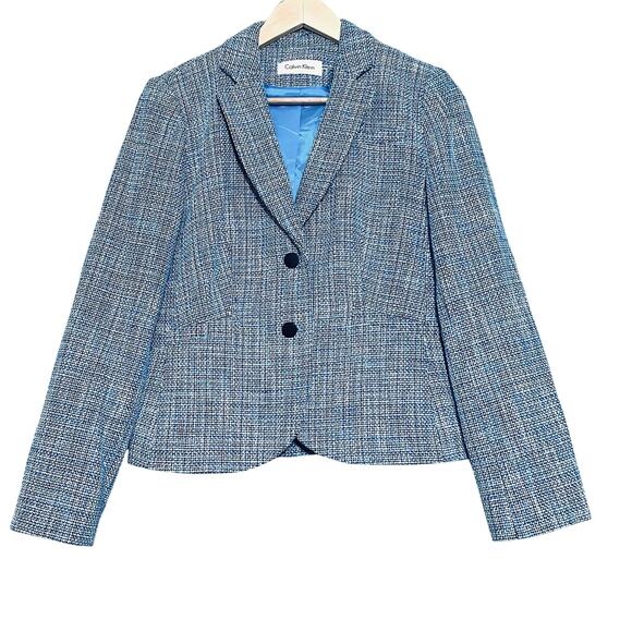 Calvin Klein Jackets & Blazers - Calvin Klein Jacket Women 8 Blue Tweed Blazer Cotton Lined Business Career